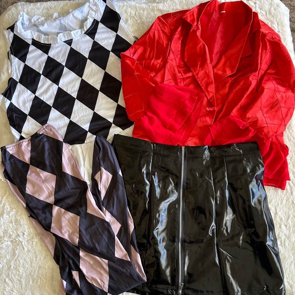 Harley Quinn Costume Set Women XXL Red Black White Harlequin Joker Halloween